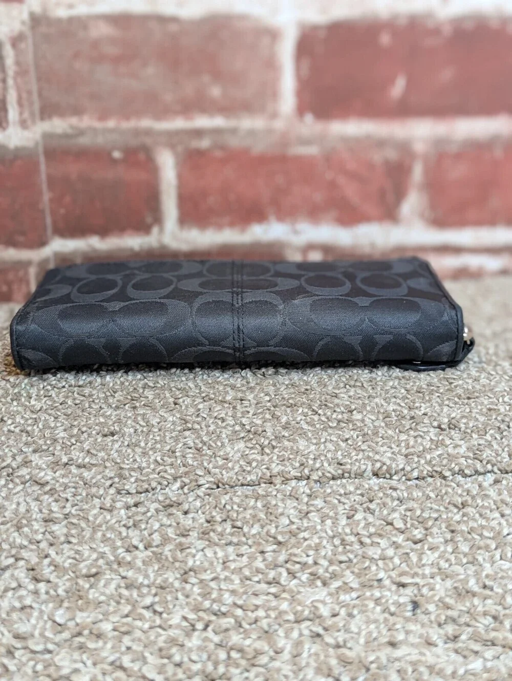 Coach Ashley Y2K Zip Around Accordion Wallet Black Signature C Canvas Clutch